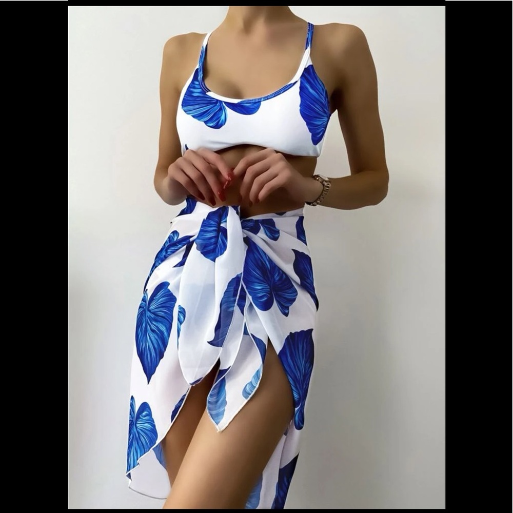 3pc Blue Leaf Bikini Set